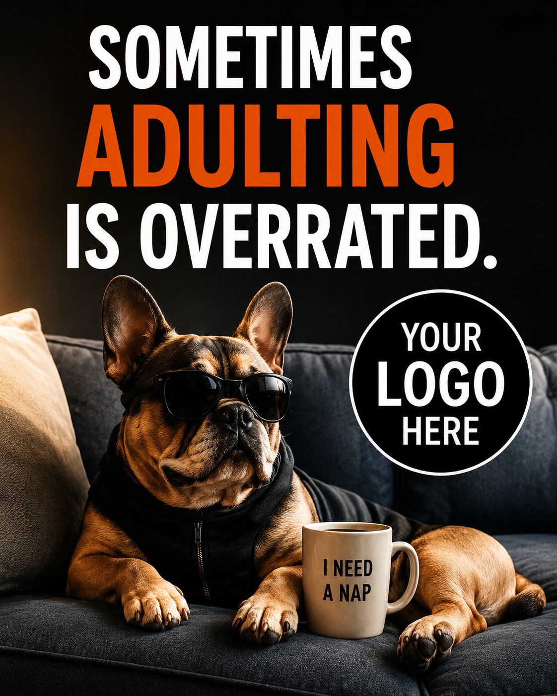 Adulting dog with coffee meme